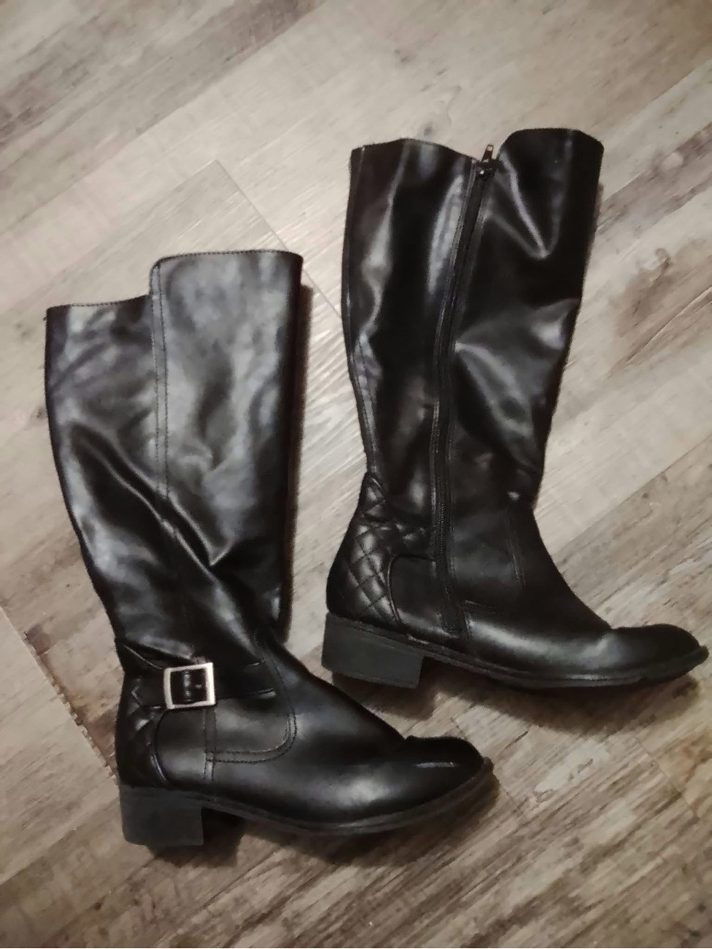 Arizona Boots Womens Size 7.5 Riding Boots Knee High Buckle Low Block Heel Black